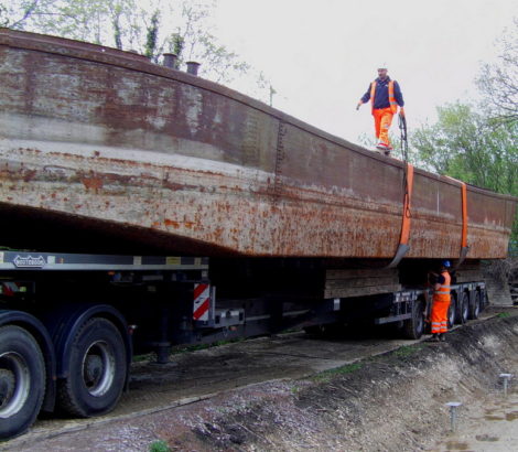 Thames barge on truck